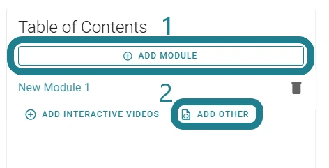 Click the Add Module button in the playlist's table of contents first, then click the Add Other button.