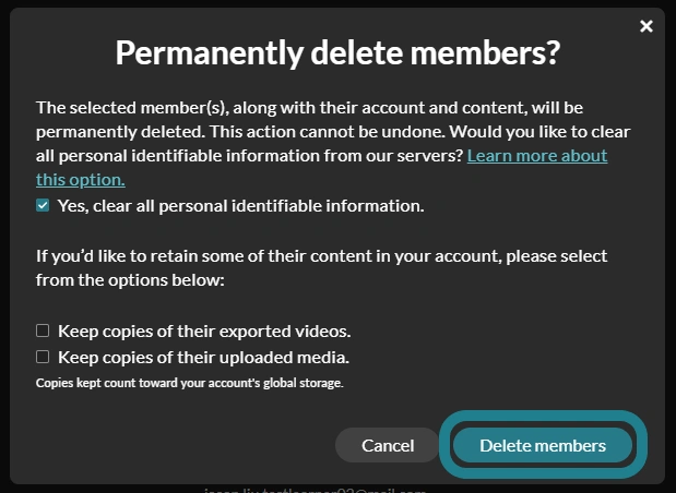 The delete members button is highlighted on the page.