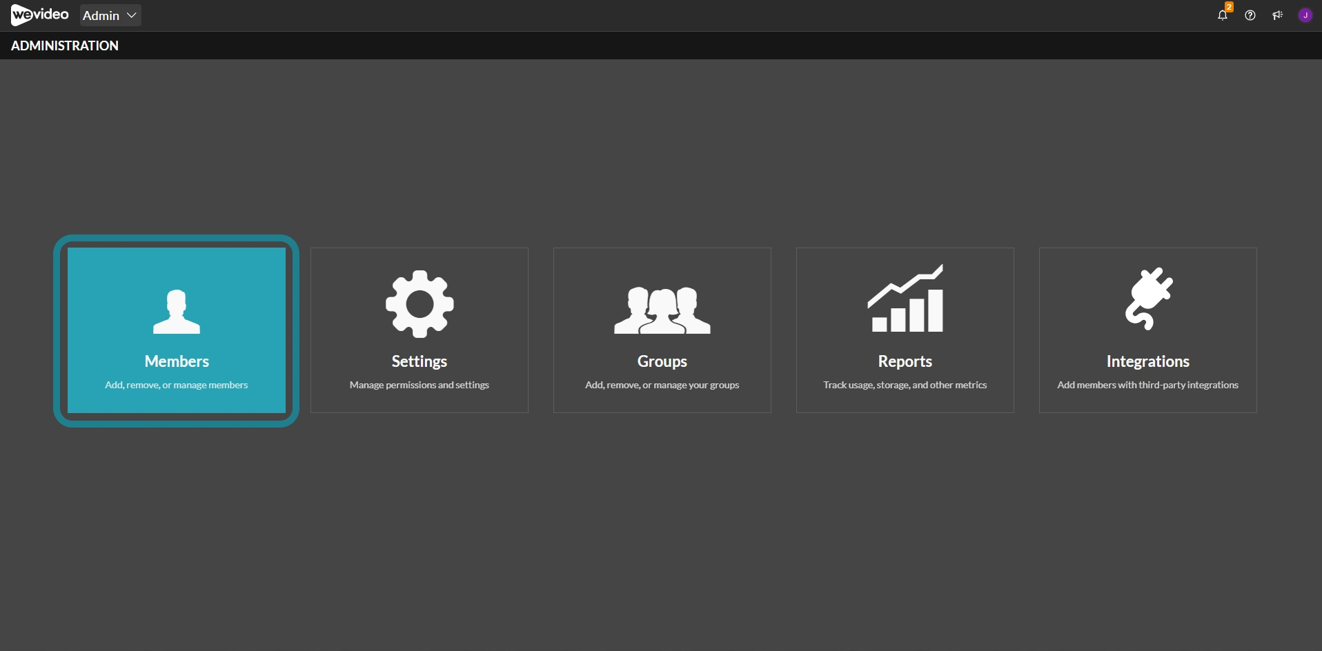 The Members option on the Admin page is highlighted.