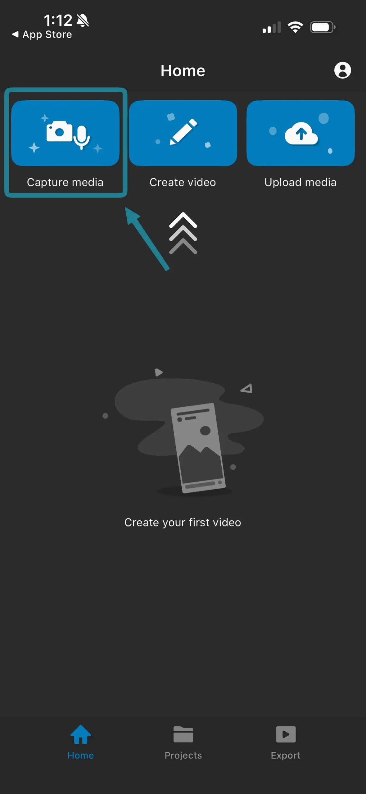 Capture media button in WeVideo editor app for iOS. 