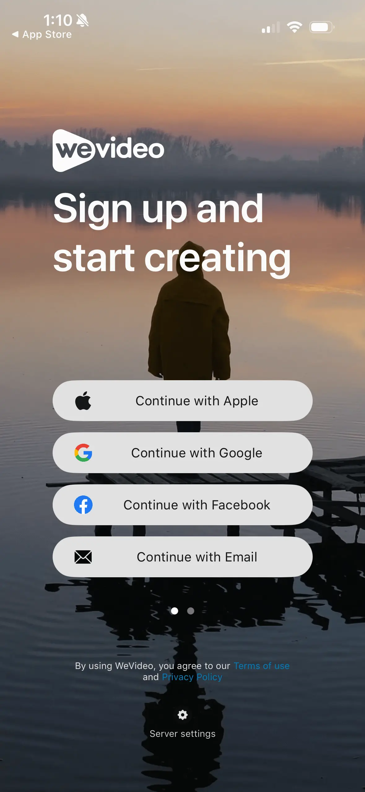 Login screen on WeVideo editing app for iOS. 