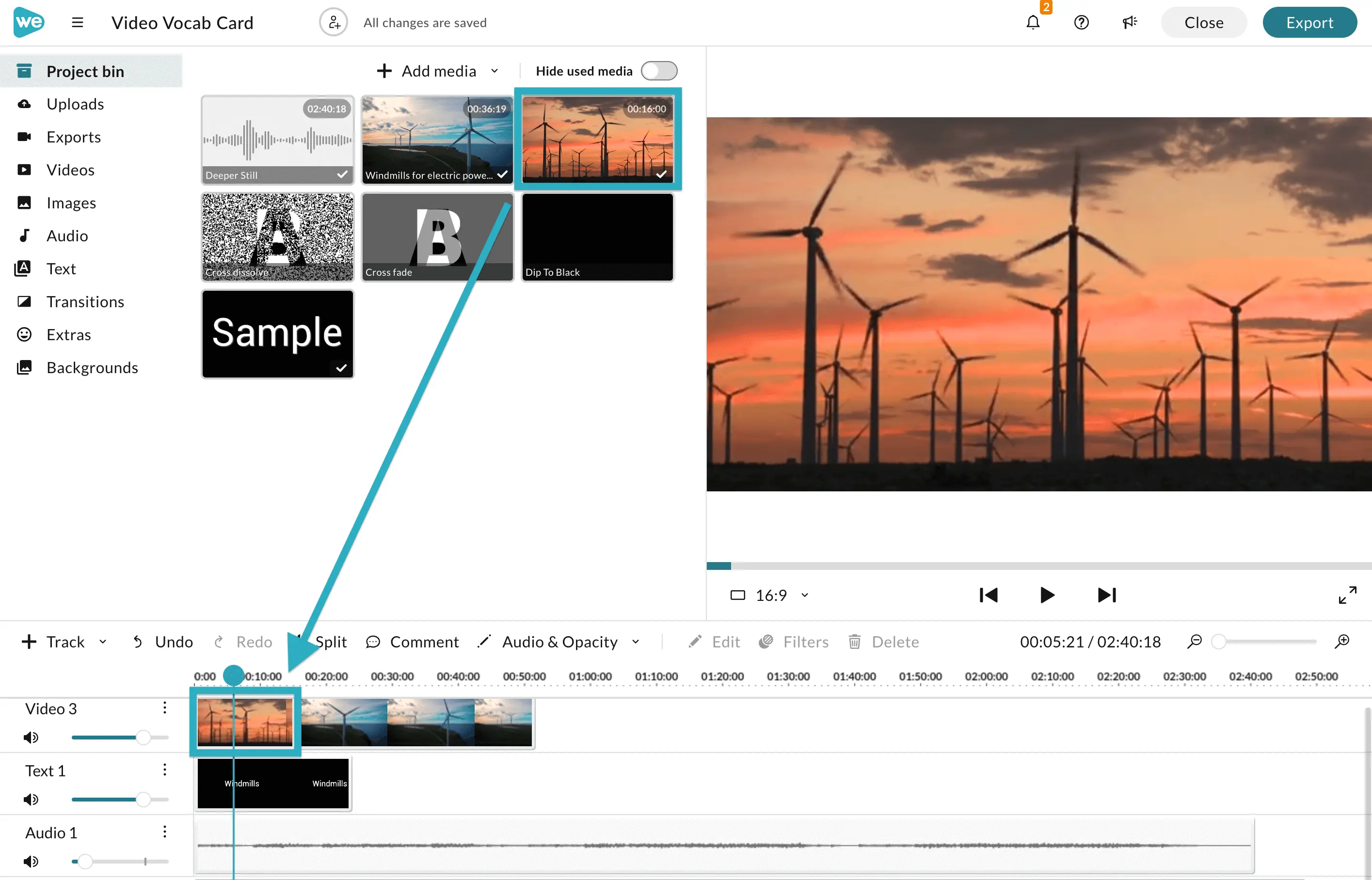 Add a clip to your timeline in WeVideo. 