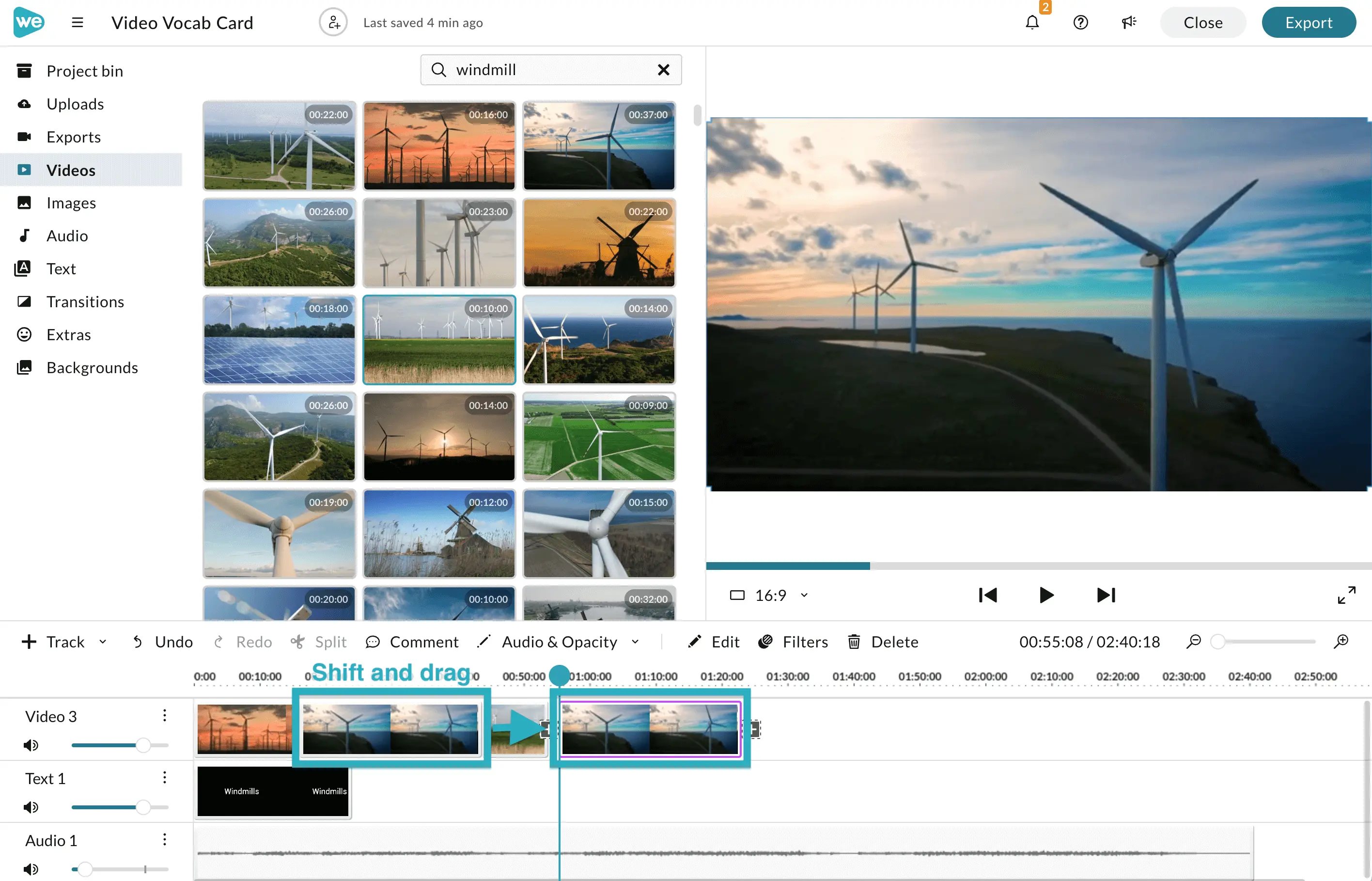 Duplicating a clip on your timeline in WeVideo's video editor. 
