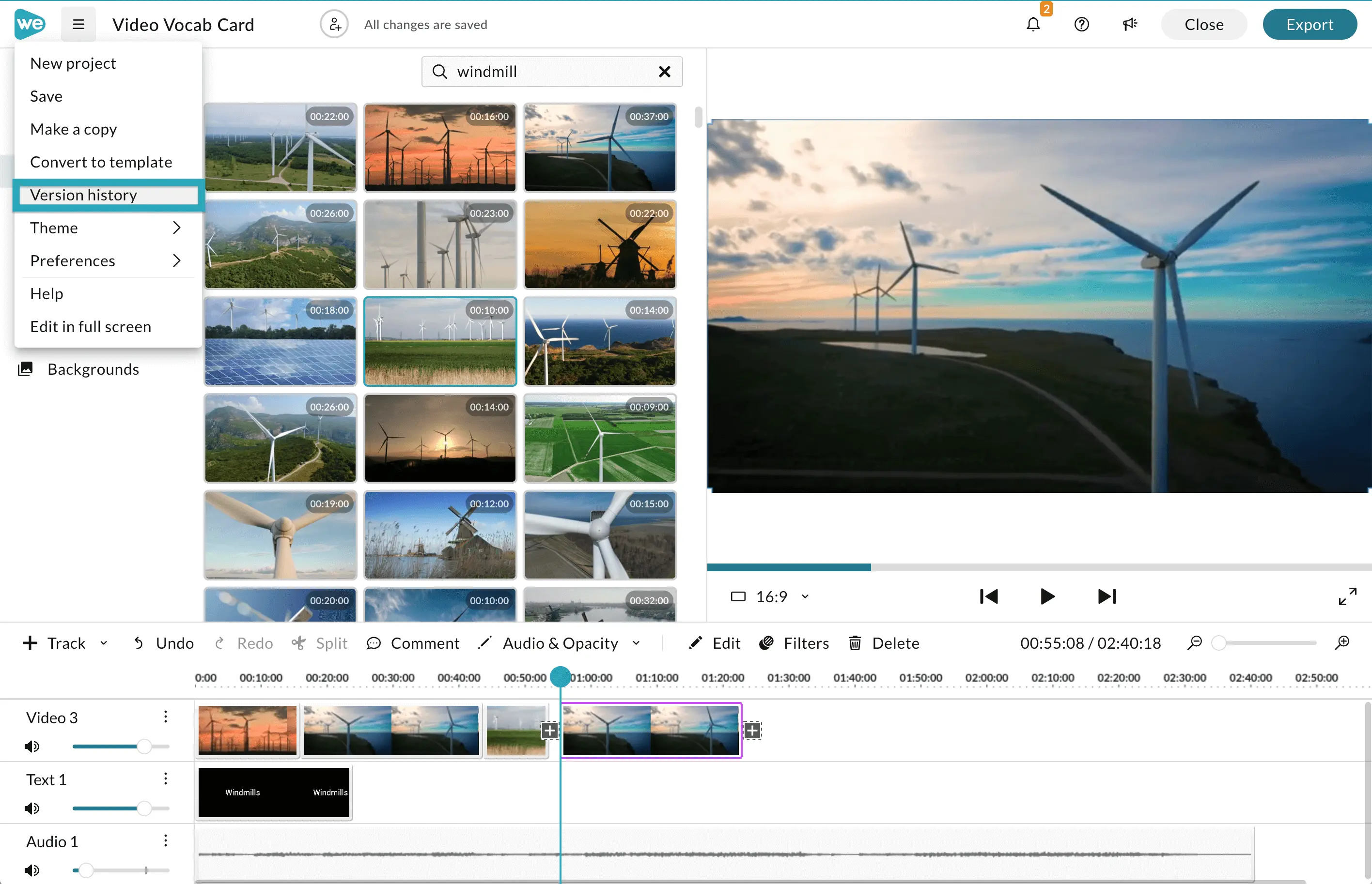 Undo and Redo buttons in the WeVideo editor. 