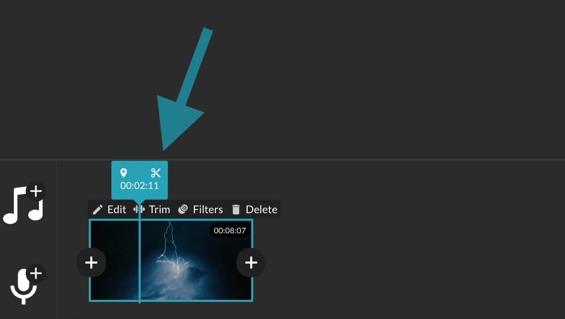 Splitting a clip in WeVideo's Simplified Editor. 