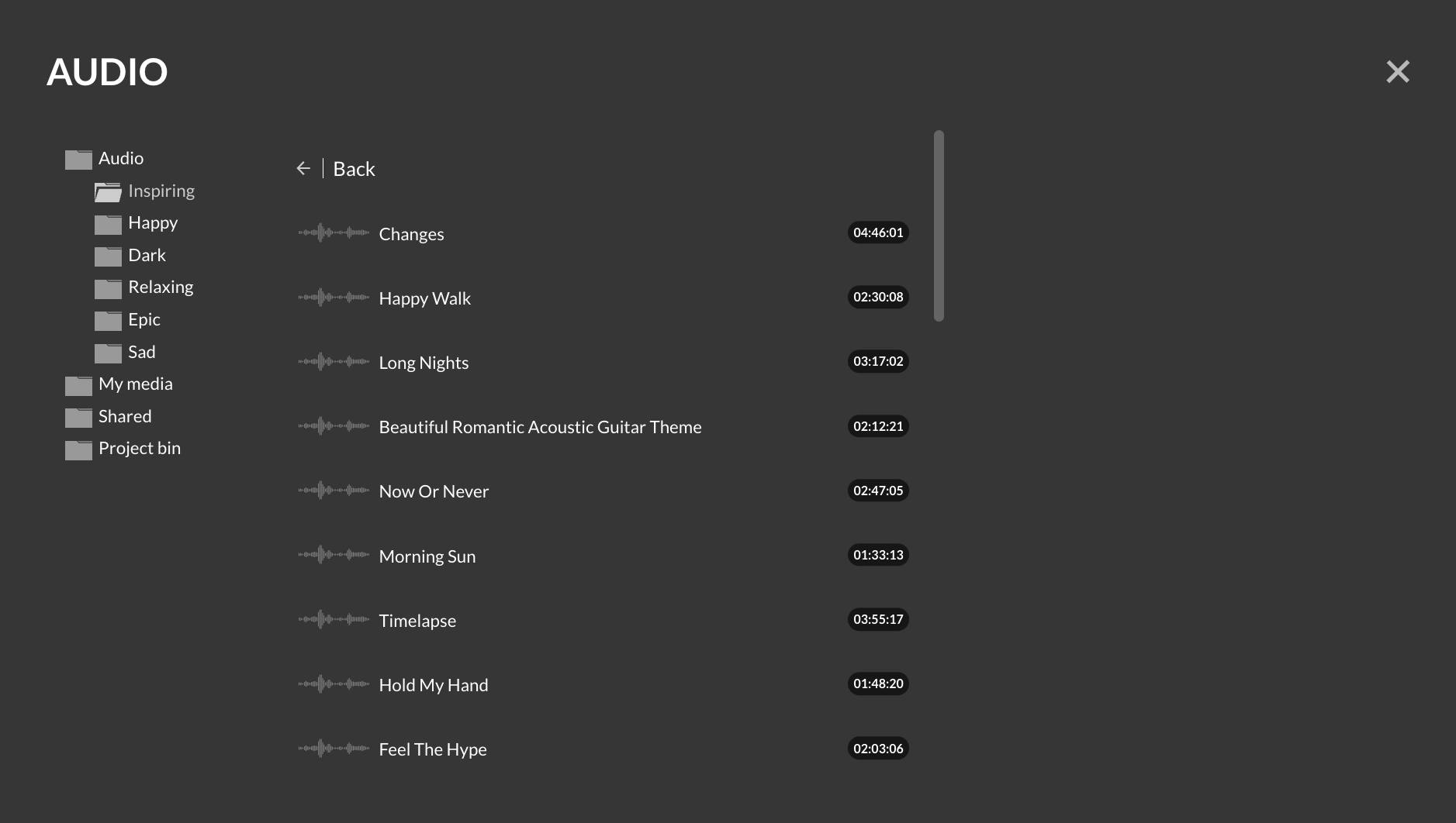 Audio library in WeVideo. 