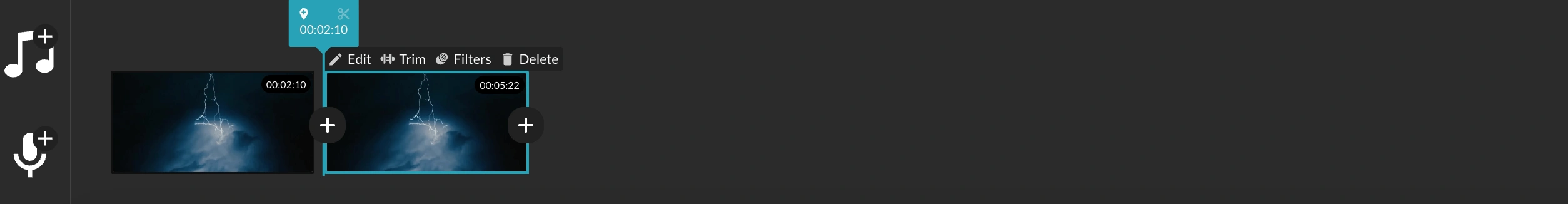 Two clips created fro splitting a single clip in WeVideo's Simplified Editor. 