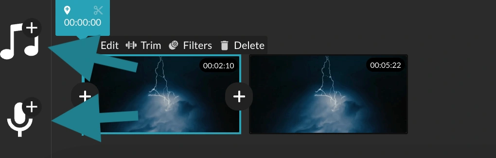 Audio and voiceover tools in WeVideo's Simplified Editor. 