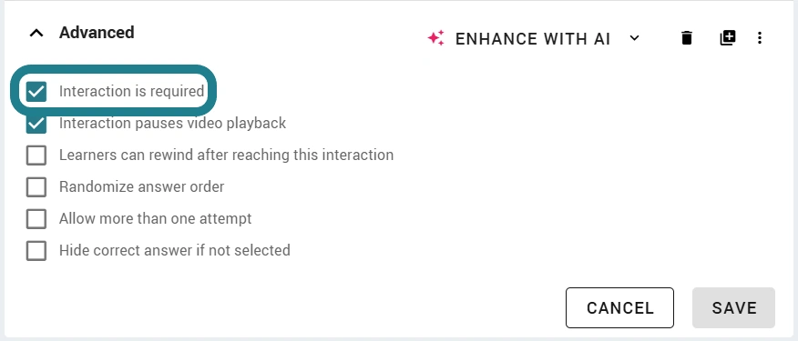 The "Interaction is Required" option in the interaction advanced settings is selected.
