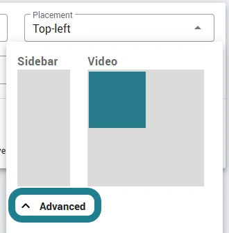 The advanced settings menu button is highlighted in the interaction's placement section.