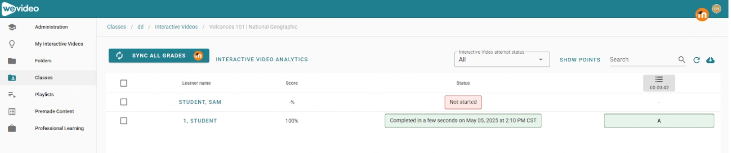 WeVideo gradebook monitor page Moodle.webp