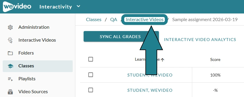 The interactive videos option at the top of the monitor page is highlighted
