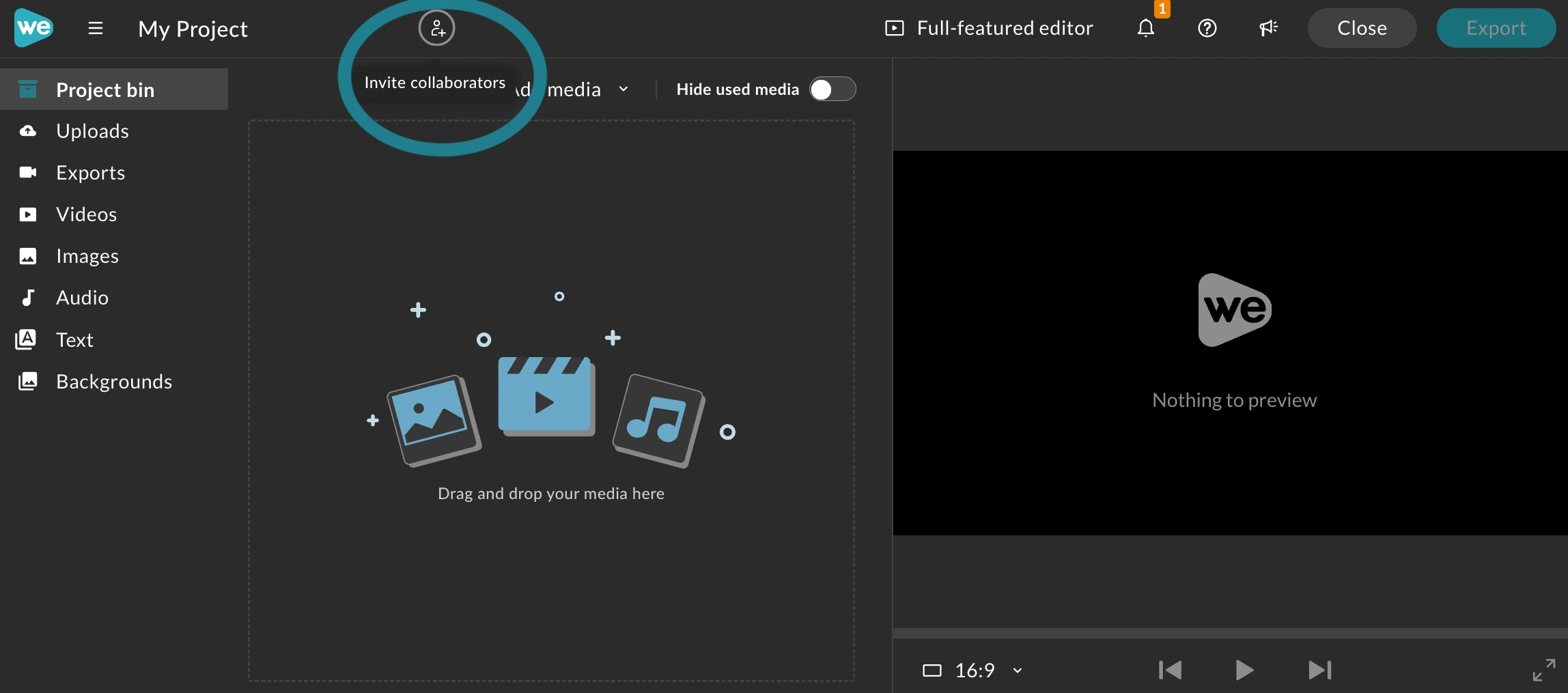 The invite collaborators button at the top of the editor is highlighted.