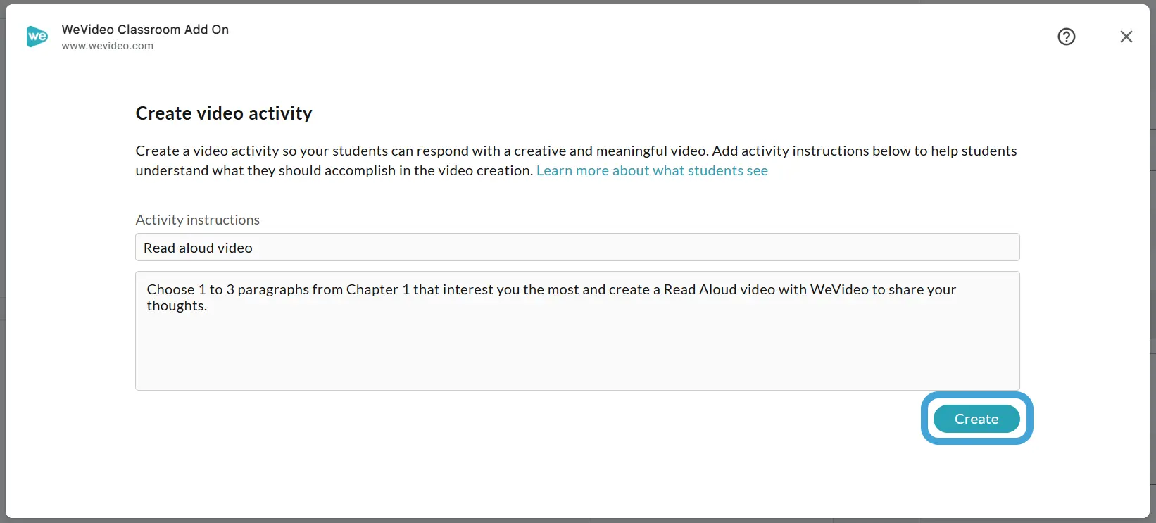Adding an assignment from WeVideo into Google Classroom. 