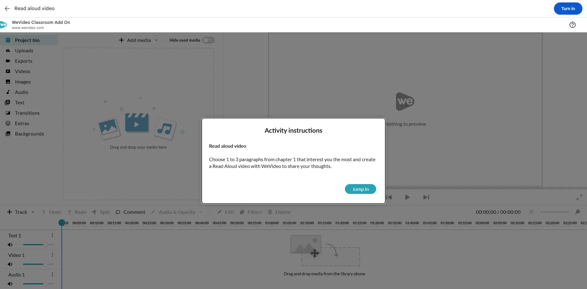 Project instructions for a learner in WeVideo. 