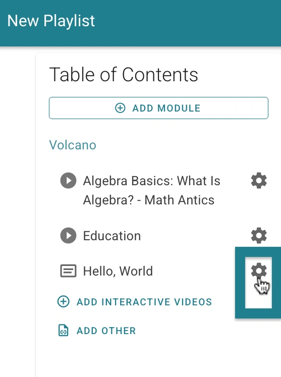 The settings icon next to the text item.