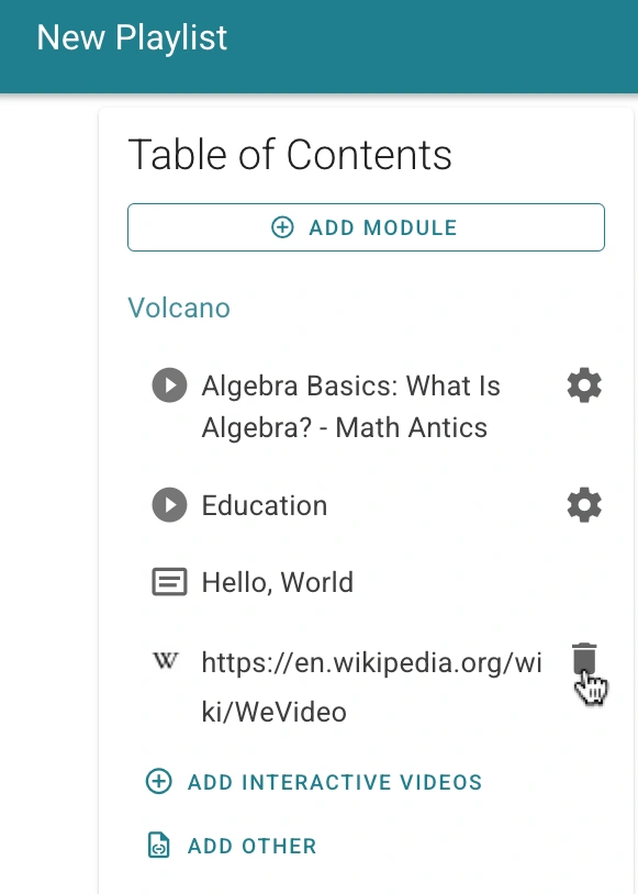 Click the trash icon next to the web embed or attachment to delete it.