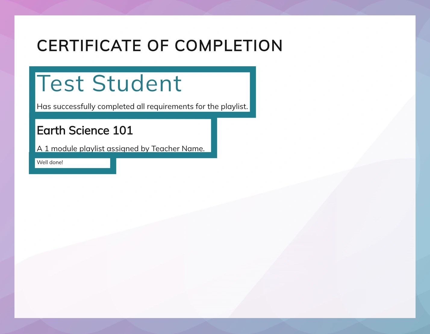 The sample of the certificate of completion in the WeVideo Playlist