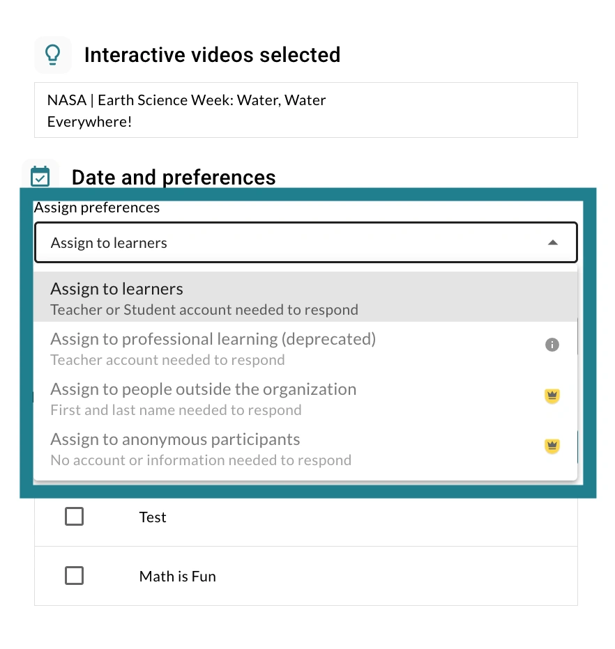 Assign preferences options in the assign playlist panel.