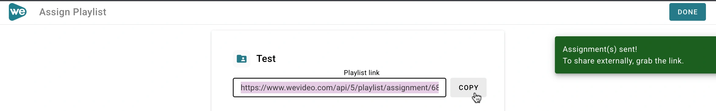 The assignment link for the playlist.