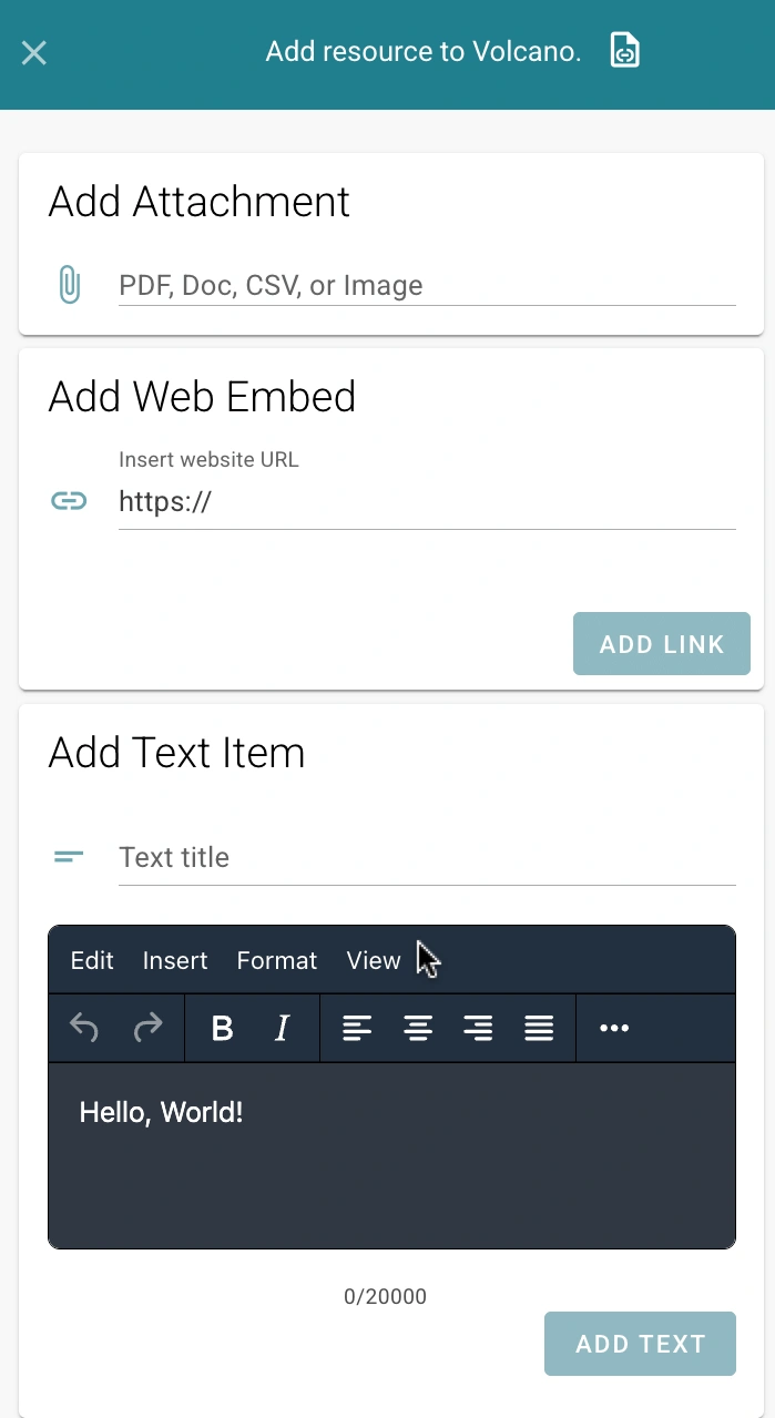 The add resources panel in the WeVideo Playlists editor.