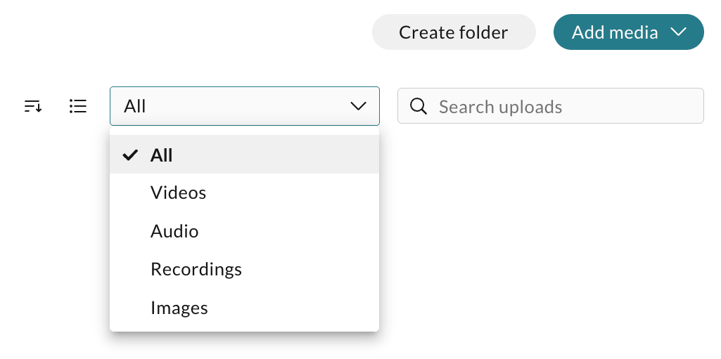 The filter options on the WeVideo Uploads page.