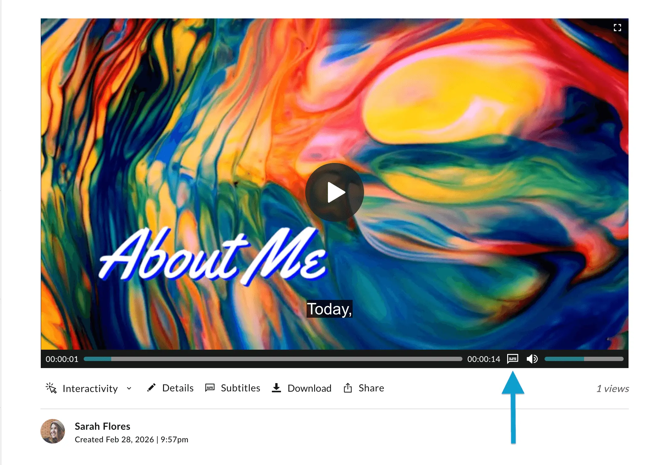 The closed captions button in the WeVideo media player