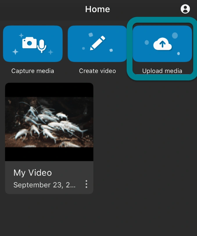 The upload media button in the WeVideo app