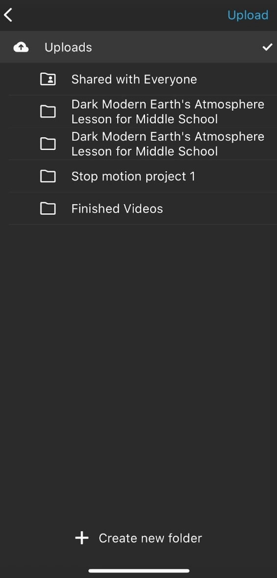 The upload folders in your WeVideo account