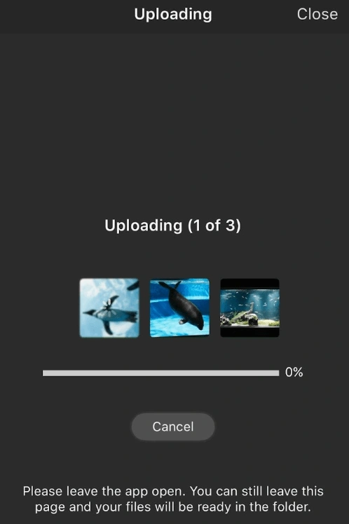 The upload progress window in the WeVideo app
