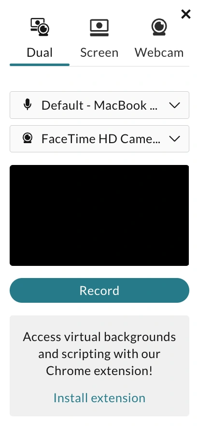 The recording options in the WeVideo recorder.