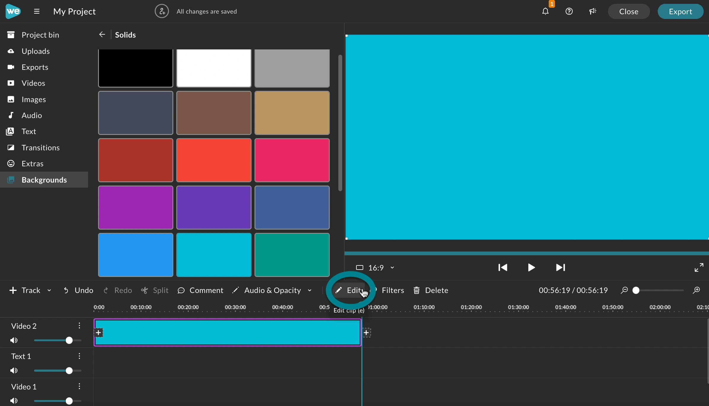The edit button in the WeVideo Editor