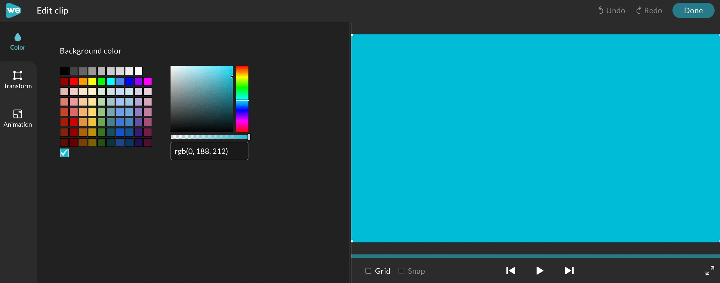 The color palette for users to select a new background color.