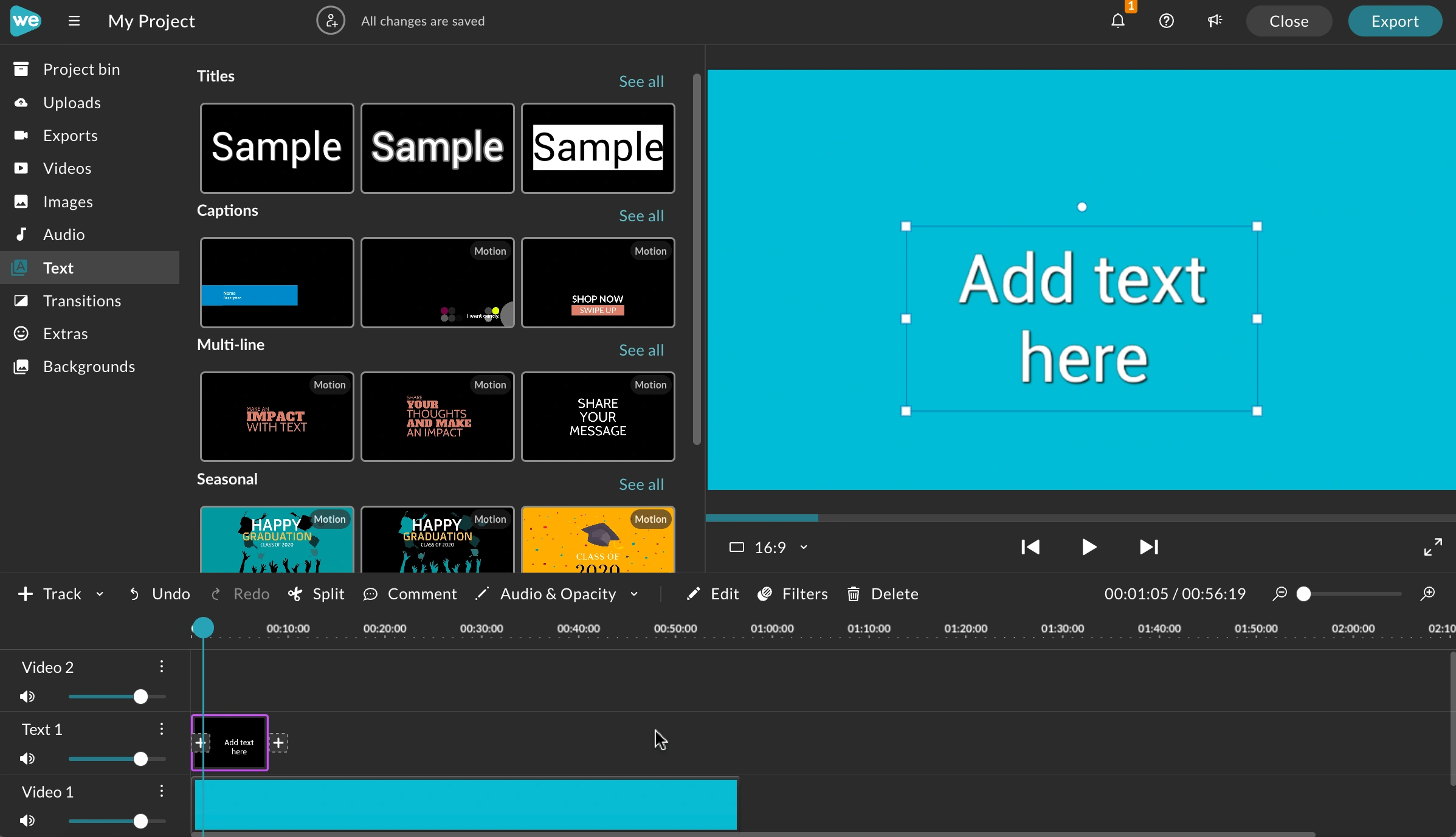 The WeVideo video editor.