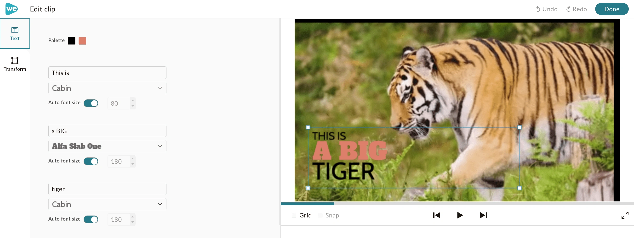 The clip editor in the WeVideo video editor.