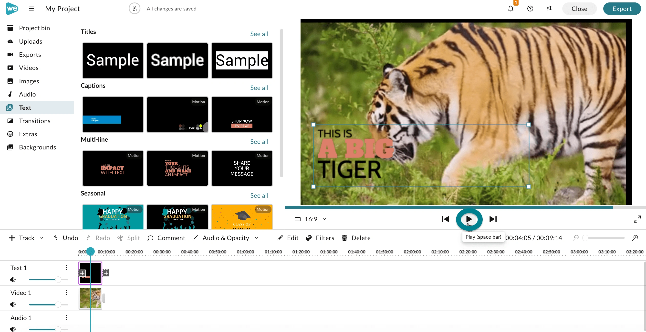 Click the Play button in the WeVideo editor to preview the clips.