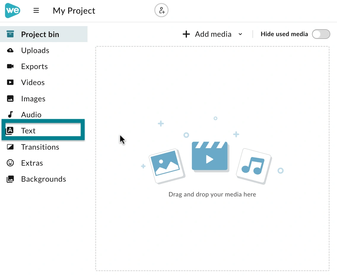 The text item in the WeVideo video editor