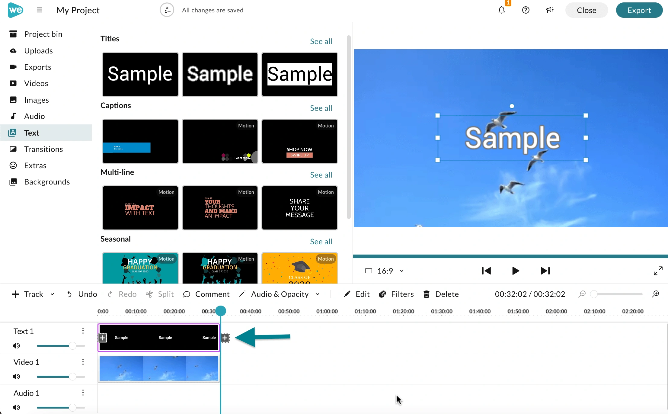 Drag the selected effect to the timeline in the  WeVideo editor