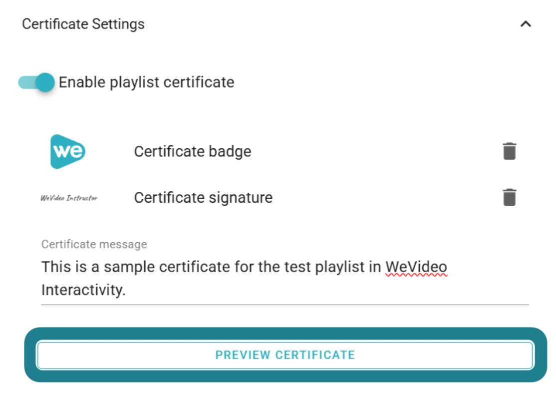 The preview certificate button is highlighted in the certificate settings section.
