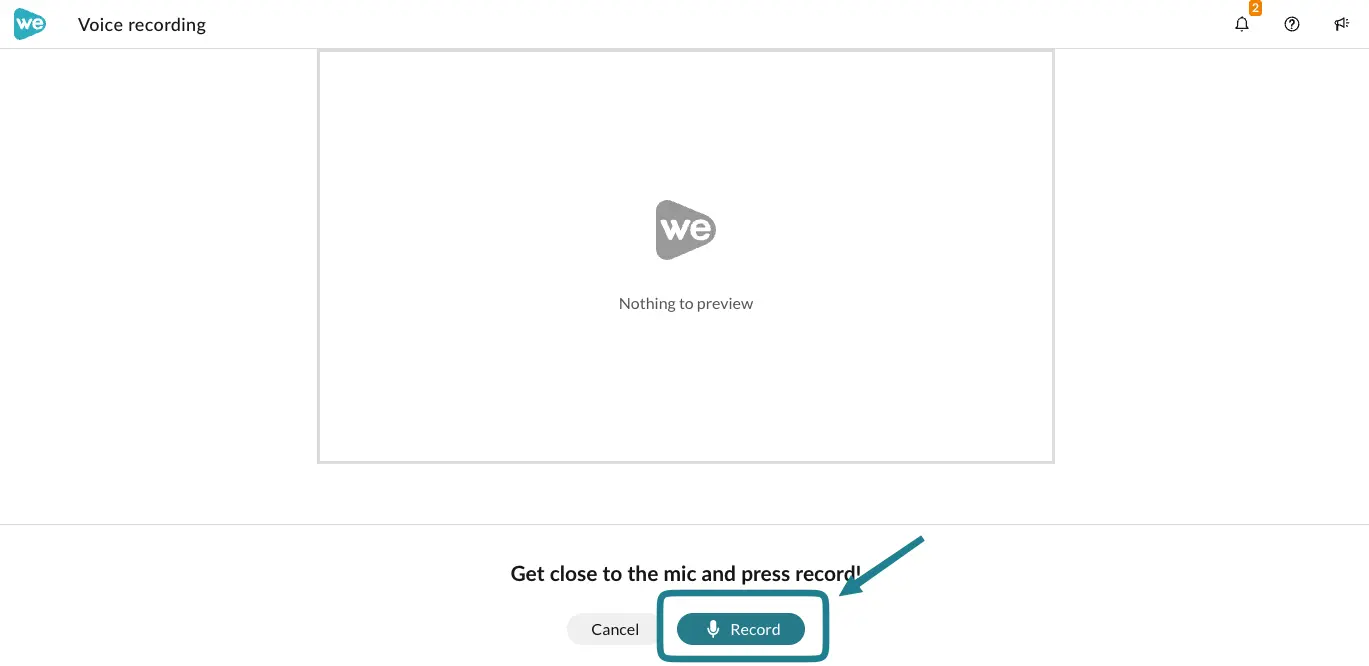 The record button on the voice recording page in WeVideo.