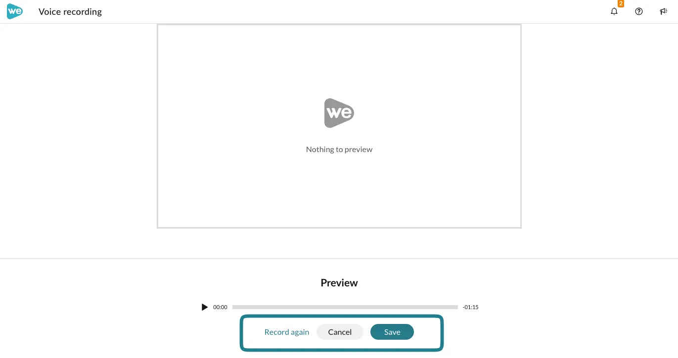 The save and re-record buttons on the voice recording page.