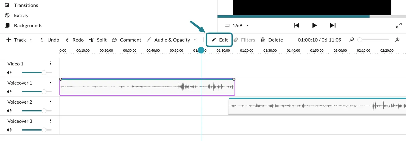 The edit button in the WeVideo video editor.