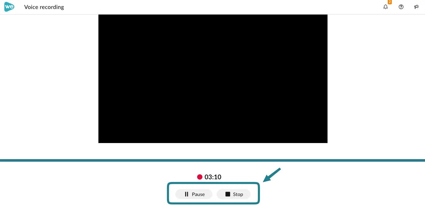 The pause and stop buttons on the voice recording page.