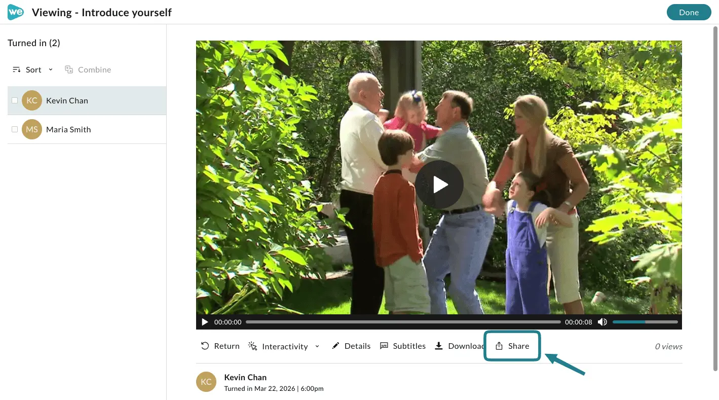 The submitted videos from the learners.