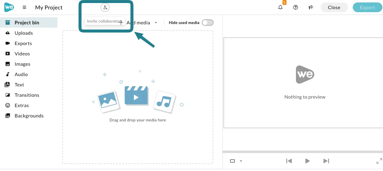 The invite collaborator button in the WeVideo editor.