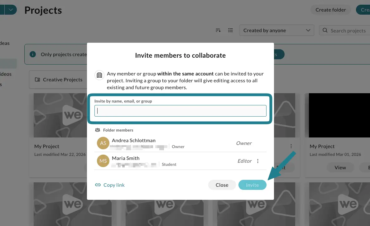 The name and email input section for adding collaborators.