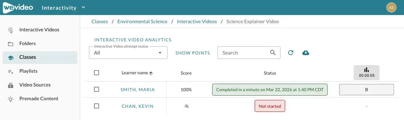 The monitor page for the interactive video