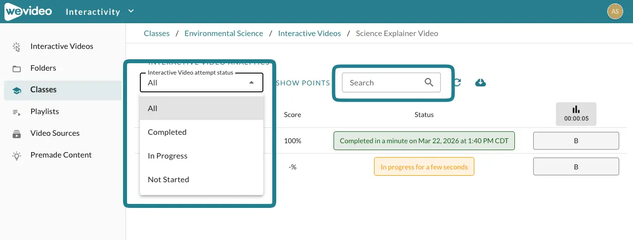The filter tools on the monitor page.