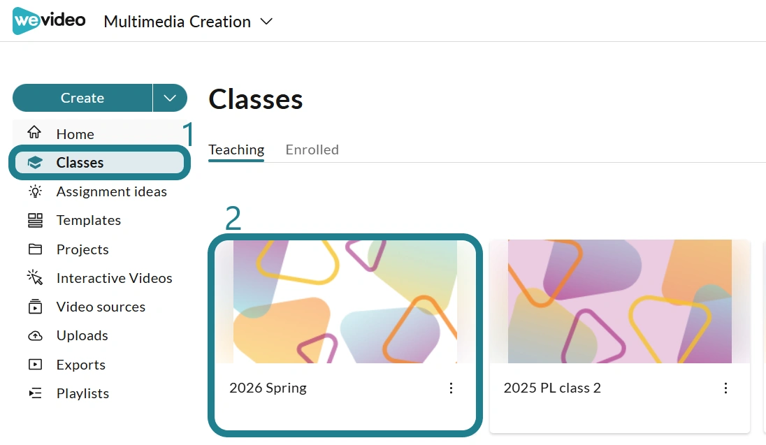 WeVideo Classes page