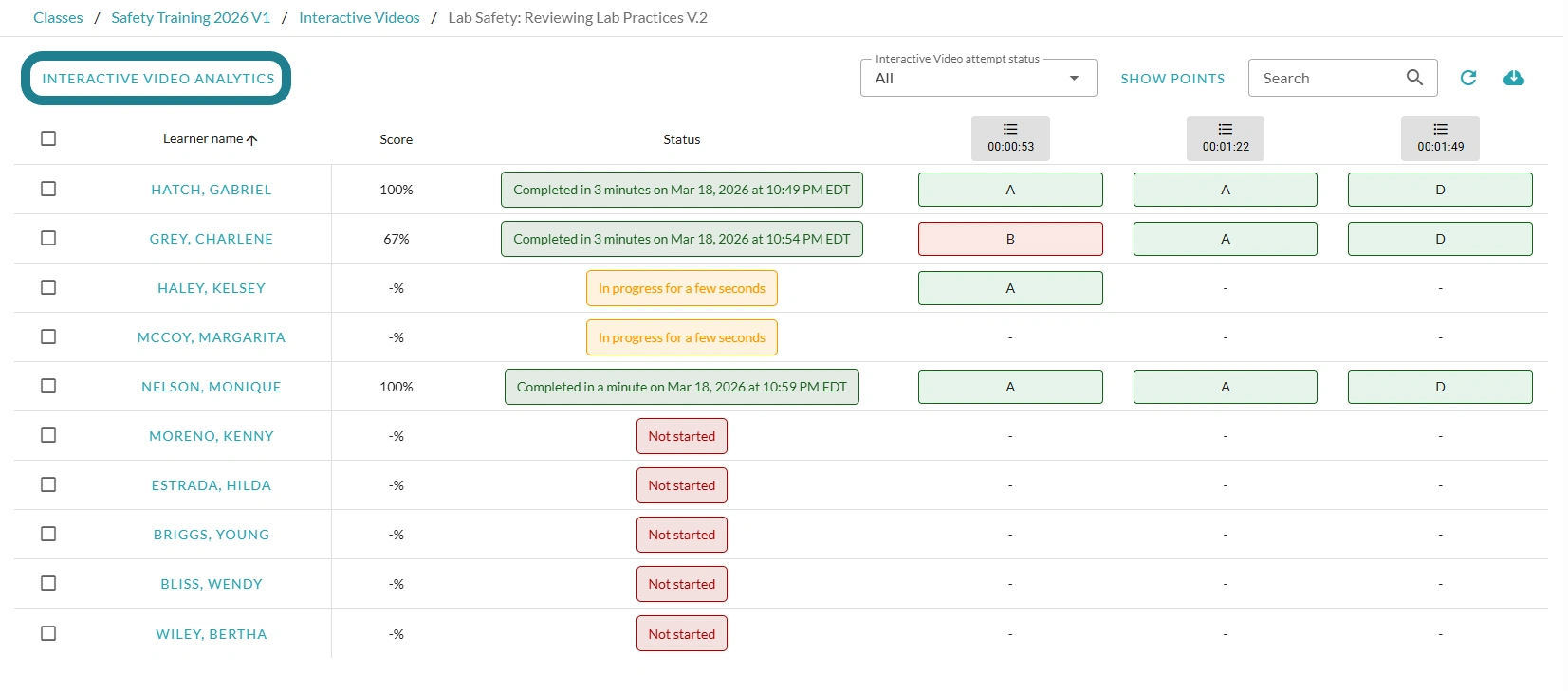 The interactive video analytics option on the monitor page.